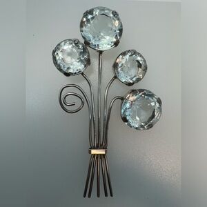 Sterling Silver and Aquamarine Glass Vintage Brooch Large 1930’s